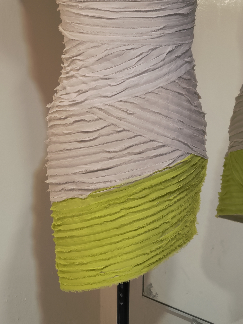 Bebe One-Shoulder Ruffled Mini Dress in Cream and Lime - Picture 2 of 16